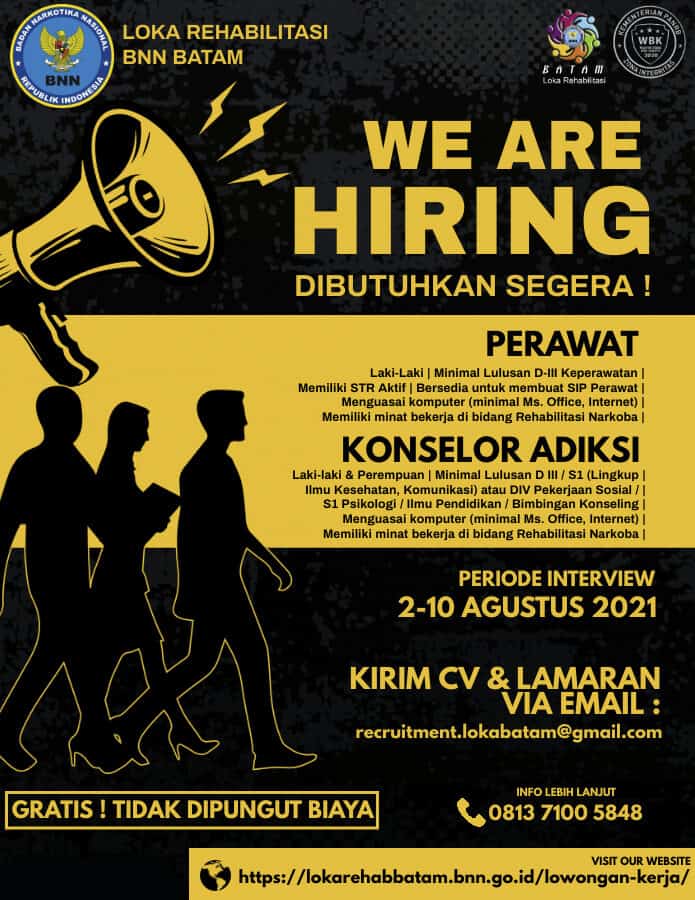LOWONGAN KERJA PERAWAT & KONSELOR ADIKSI (DEADLINE 10 AGUSTUS 2021)