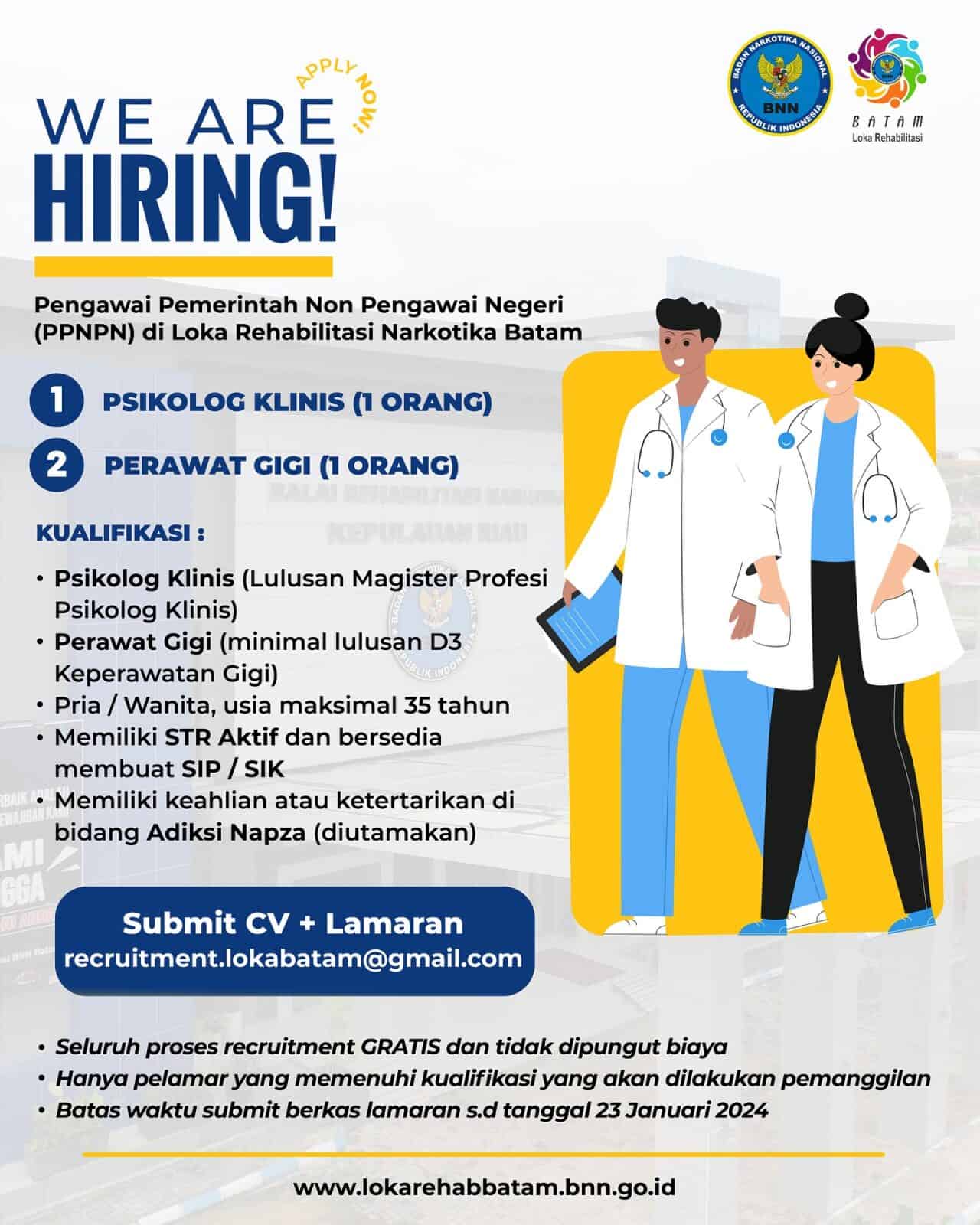 Lowongan PPNPN Jabatan Psikolog Klinis & Perawat Gigi Lowongan PPNPN Jabatan Psikolog Klinis & Perawat Gigi